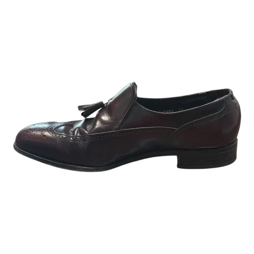 Florsheim Tassel Wingtip Loafers Men 9.5 D Burgundy Leather Brogue Slip On Shoes
